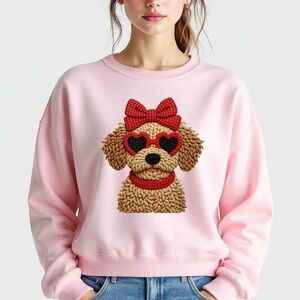 Puppy sweatshirt Faux Crochet Pink New S M L XL Cute doodle dog lovers puppies
